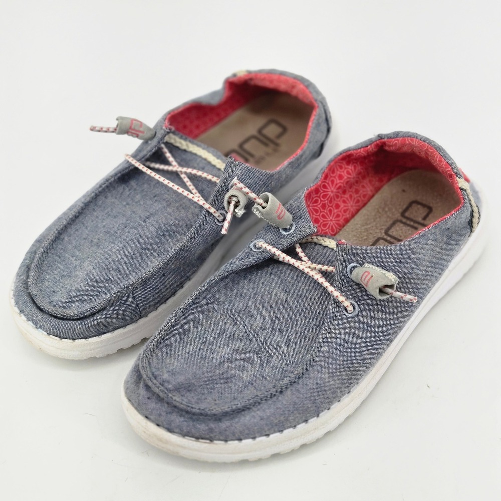 Hey Dude Wendy Chambray Braid Indigo Blue Loafers Slip On Shoes Women's Size 6